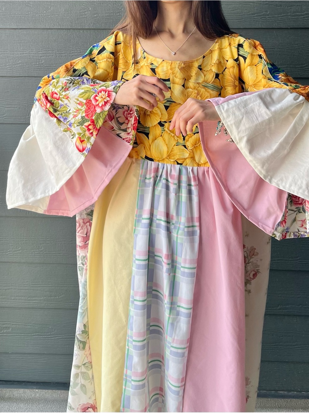 Yellow Tulips + Sunflowers | Handmade QuiltedDress | SKU 08073
